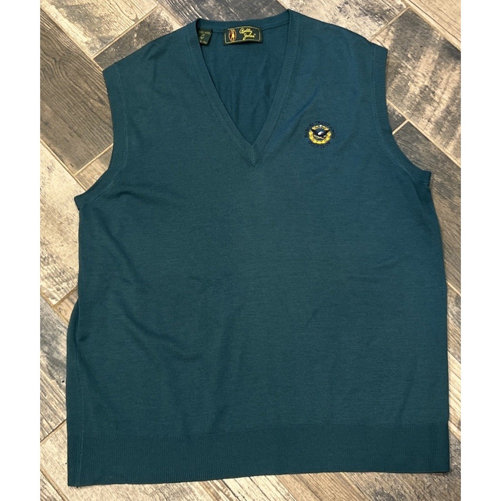 Bobby Jones V-Neck Sweater Vest Men Green Wool Italy Knit Robert Trent Jones XL